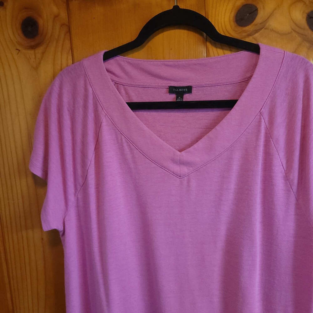 Talbots V-neck Shirt XL Pink Short Sleeve Casual Cotton Blend